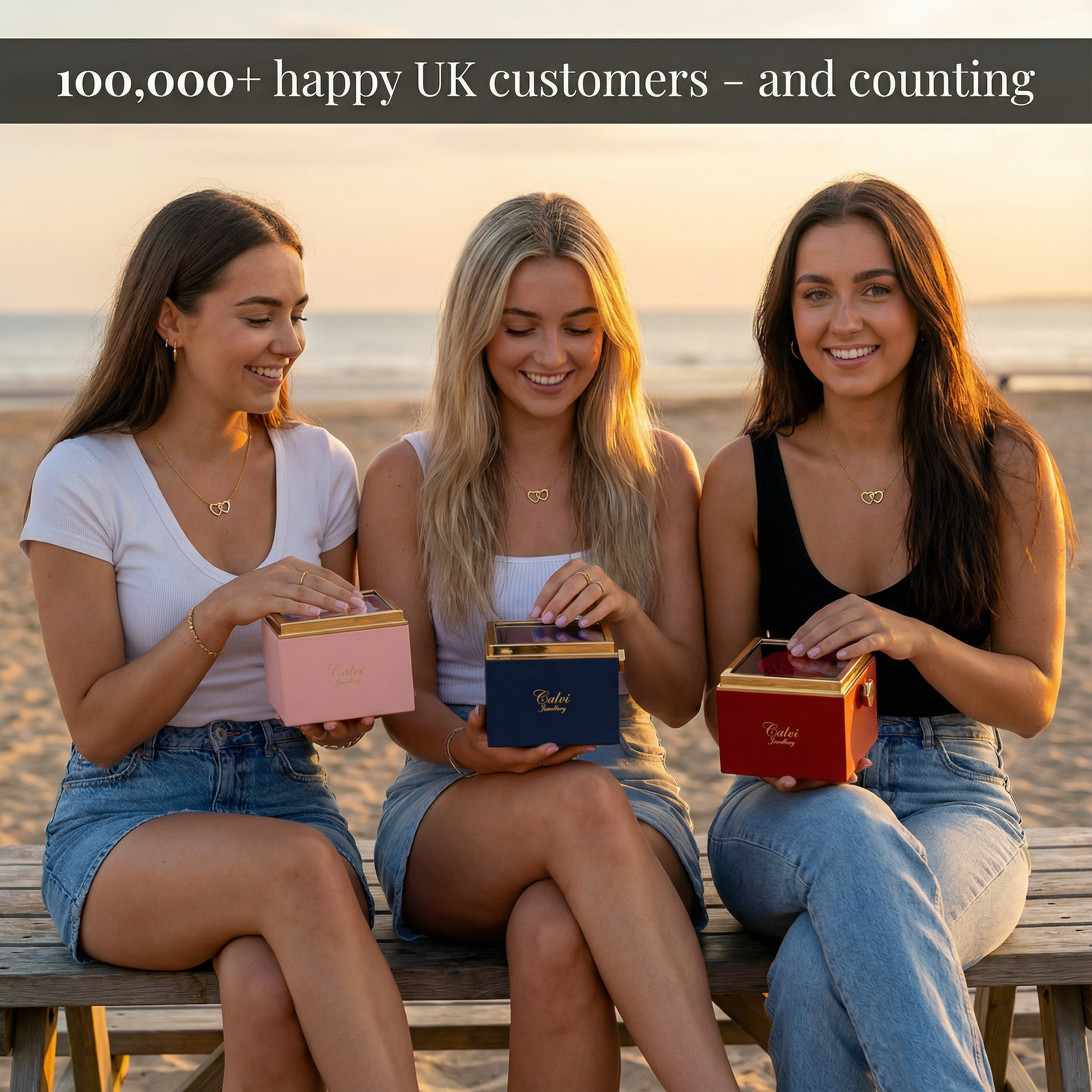 Eternal Rose Box – with Double Heart Necklace & Real Rose