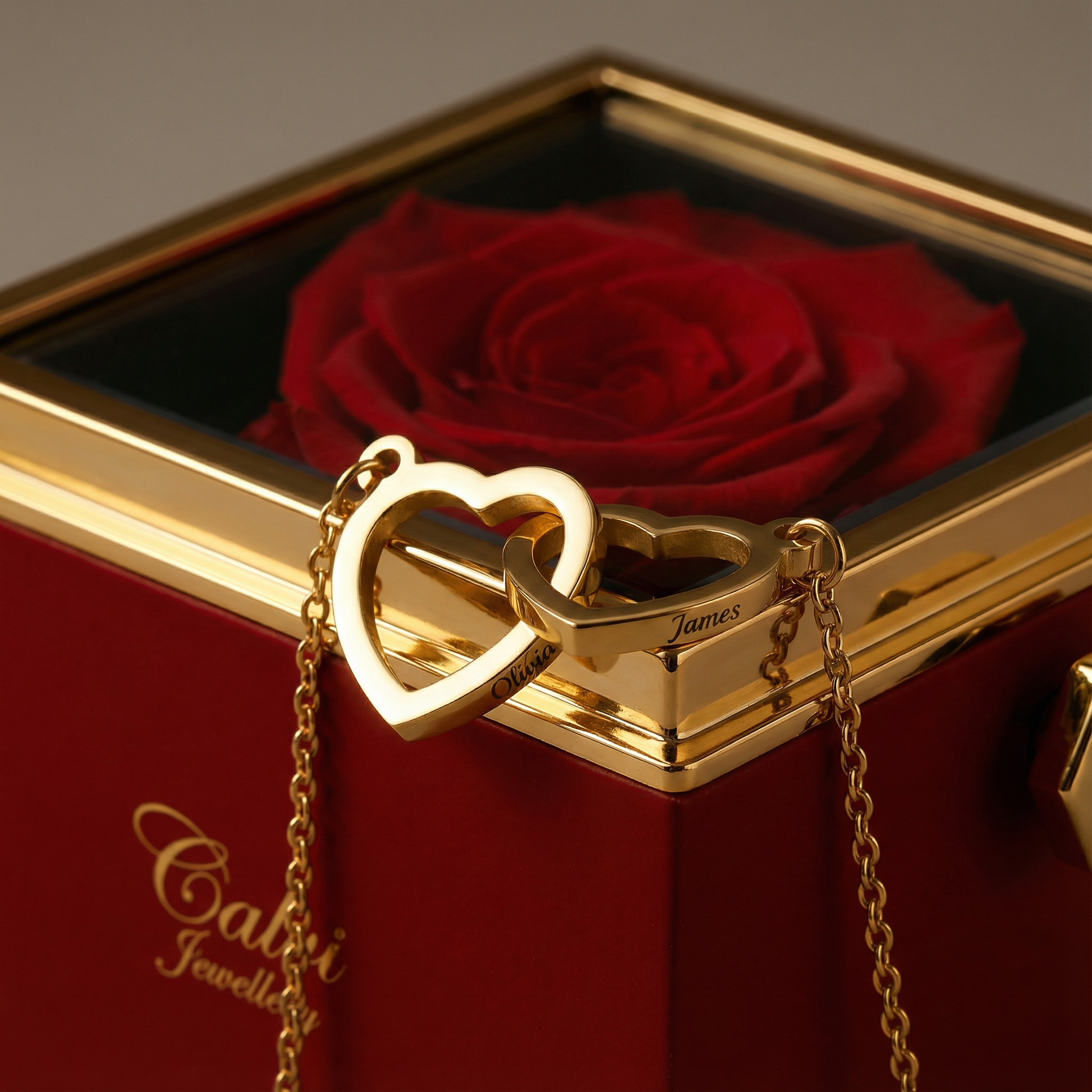 Eternal Rose Box – with Double Heart Necklace & Real Rose