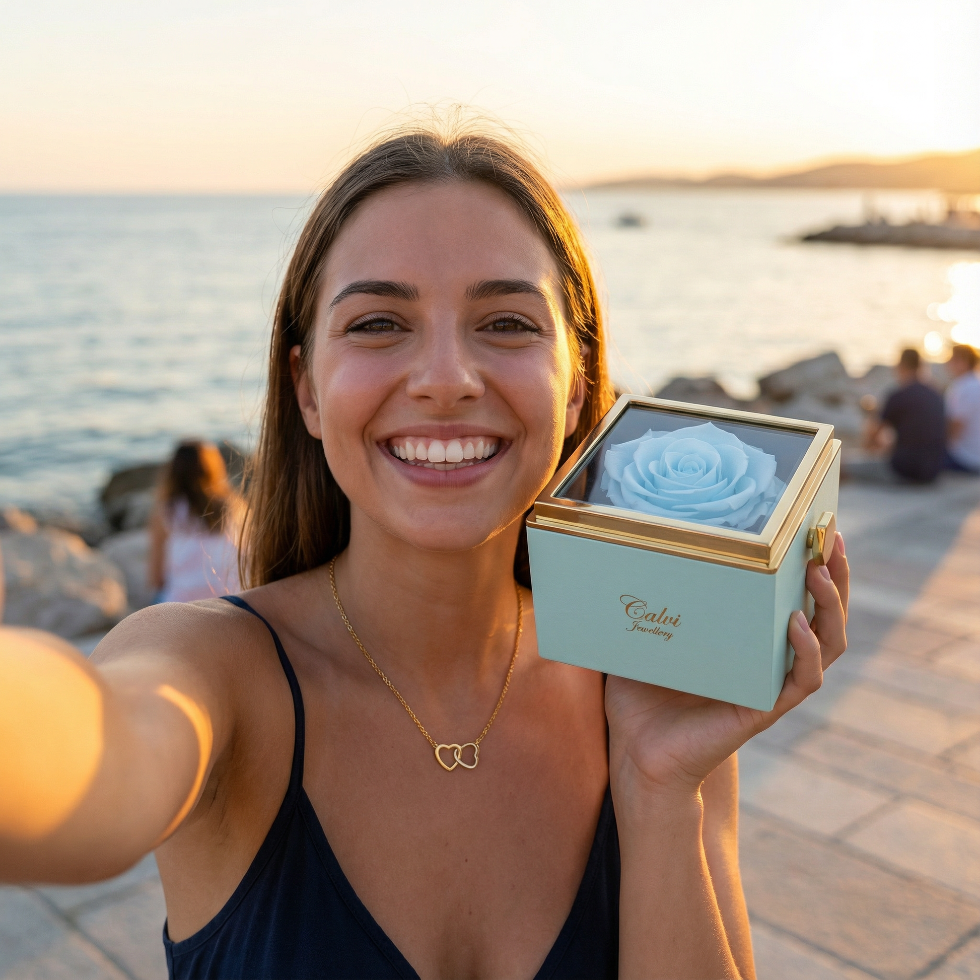 Eternal Rose Box – with Double Heart Necklace & Real Rose