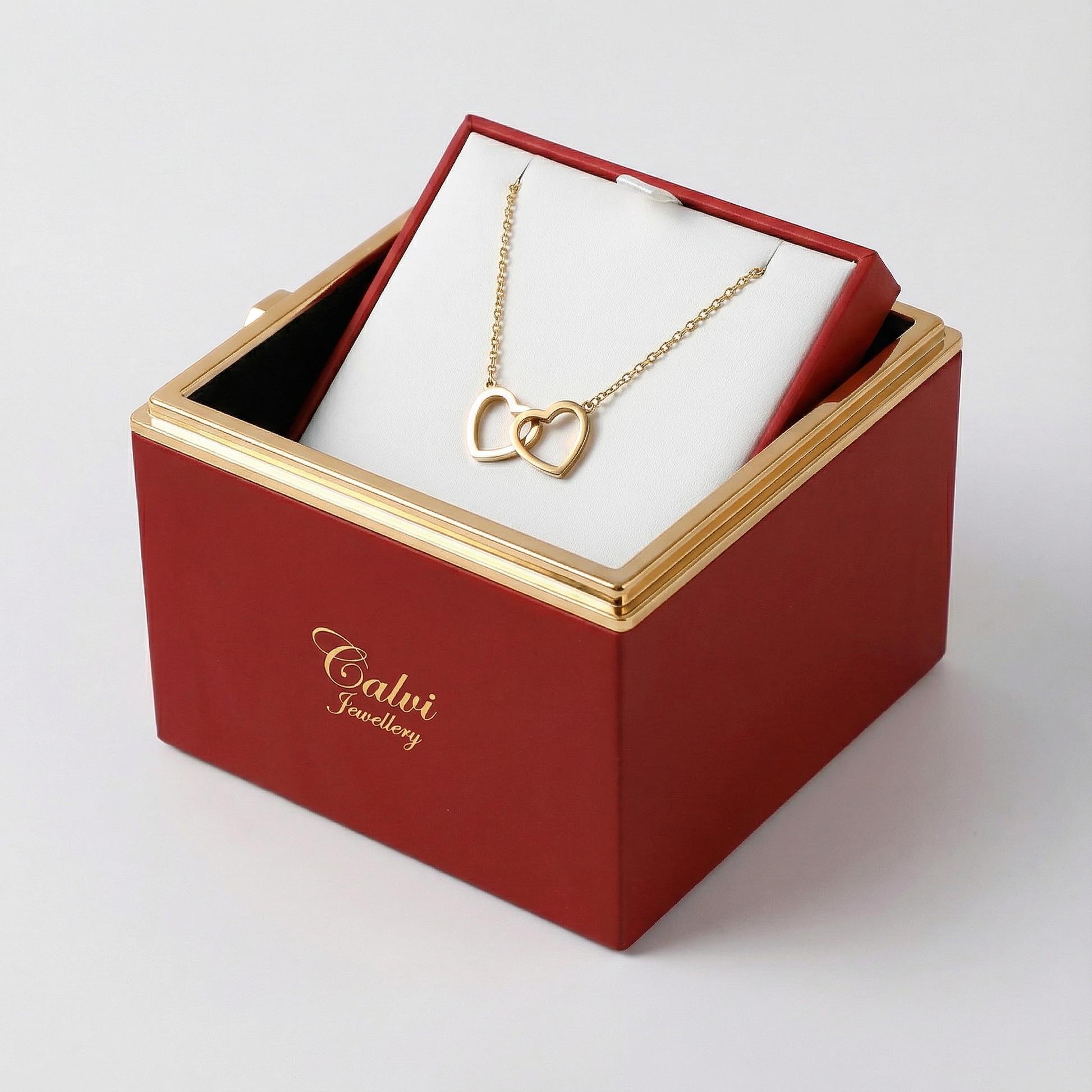 Eternal Rose Box – with Double Heart Necklace & Real Rose