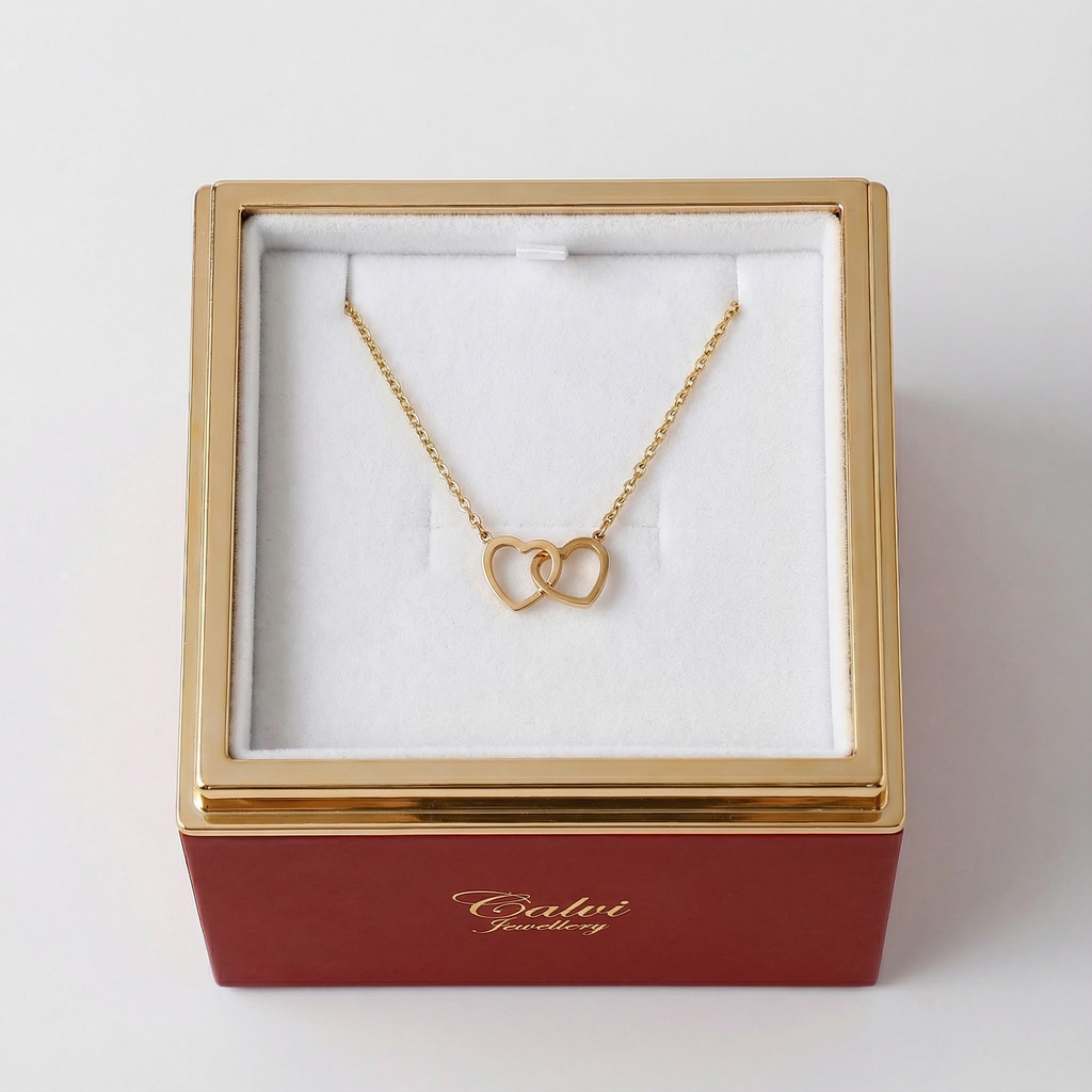 Eternal Rose Box – with Double Heart Necklace & Real Rose