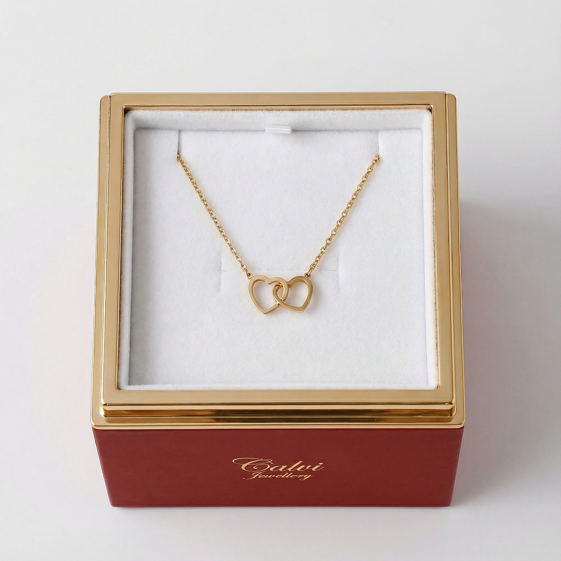Eternal Rose Box – with Double Heart Necklace & Real Rose